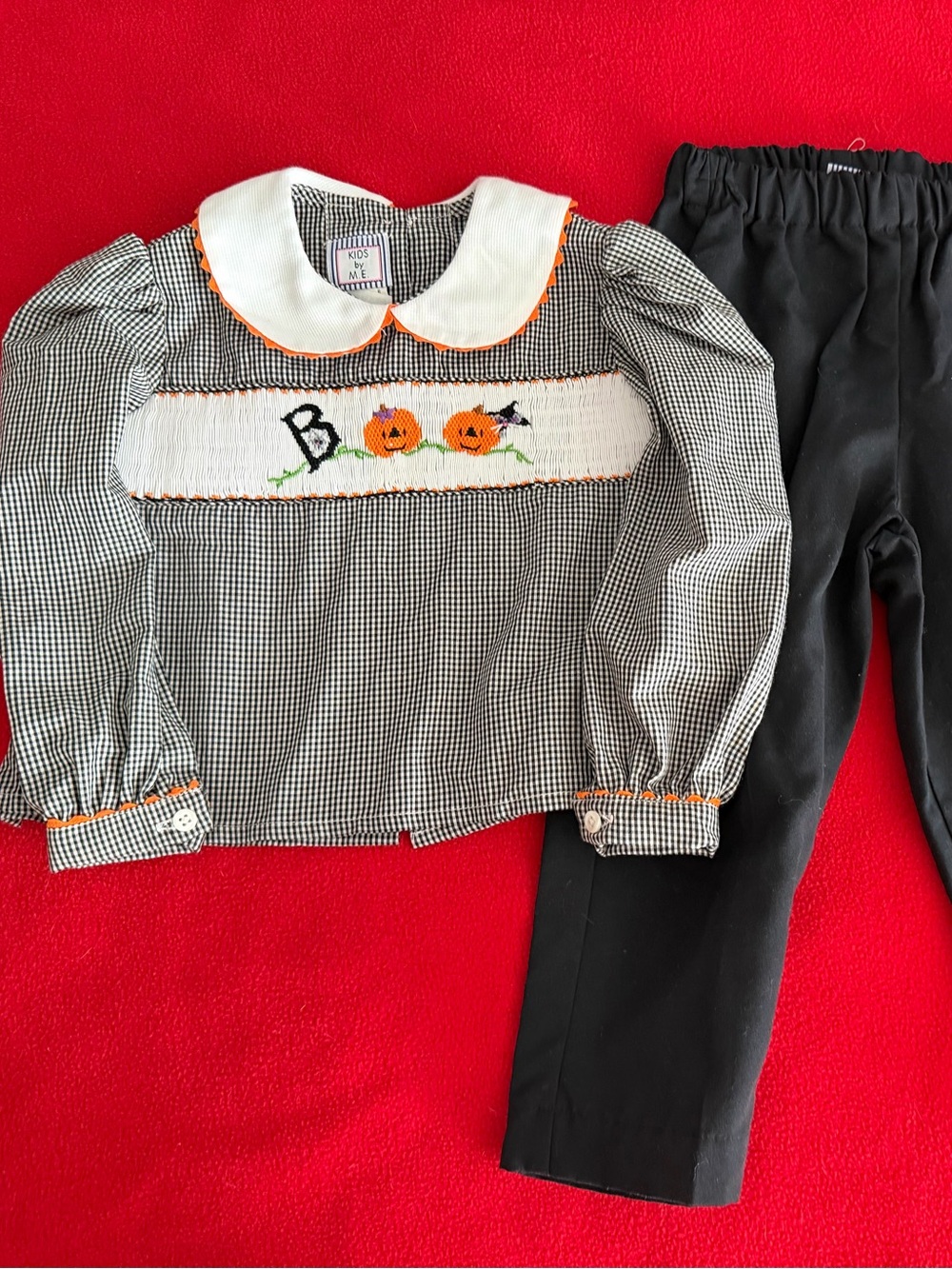 Girl's Kids by M.E. Smocked Halloween Outfit Gingham Top & Black Pants Sz 3T 3